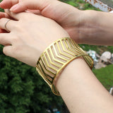 Wide Hollow Open Stripe Bangle Stainless Steel Women Jewelry