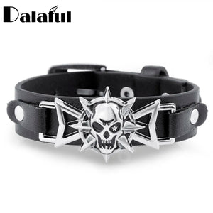Skeleton Skull Star Eye Punk Gothic Rock Leather Bracelet
