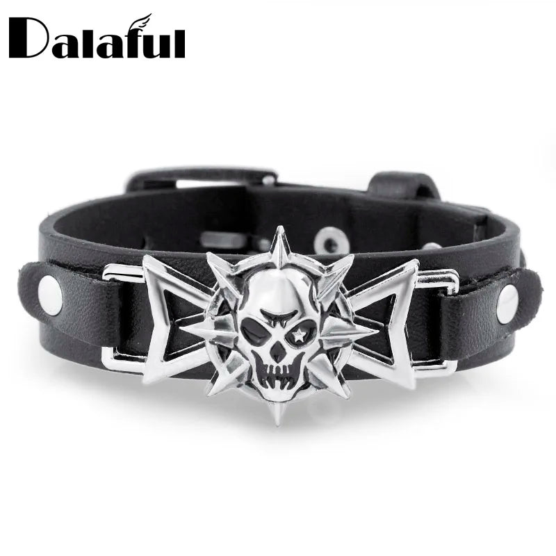 Skeleton Skull Star Eye Punk Gothic Rock Leather Bracelet