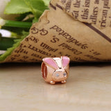 925 Silver Bead Rose Bunny Charm for Bracelet Bangle
