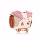 925 Silver Bead Rose Bunny Charm for Bracelet Bangle