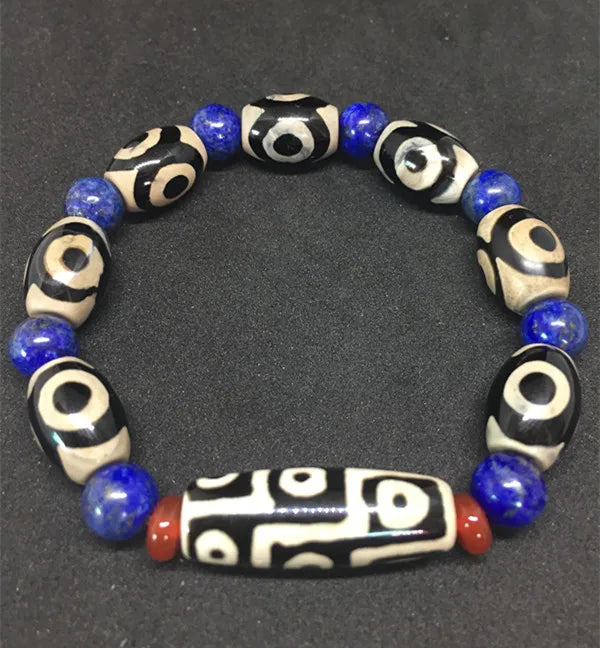 Tibet Dzi Bracelet with lapis lazuli Beads 9 Eyes and 3 eyes Dzi Beads Stone