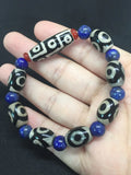Tibet Dzi Bracelet with lapis lazuli Beads 9 Eyes and 3 eyes Dzi Beads Stone