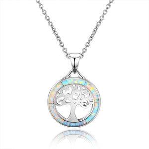 Women Round Fire Opal Necklace 925 Sterling Silver