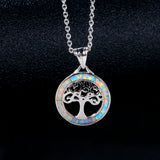 Women Round Fire Opal Necklace 925 Sterling Silver