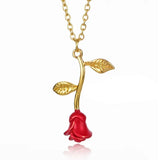 3D Flower Necklace Red Rose Cut Pendant Short Clavicle Chain