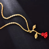 3D Flower Necklace Red Rose Cut Pendant Short Clavicle Chain