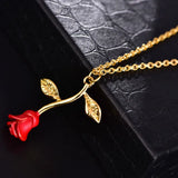 3D Flower Necklace Red Rose Cut Pendant Short Clavicle Chain