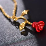 3D Flower Necklace Red Rose Cut Pendant Short Clavicle Chain