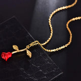 3D Flower Necklace Red Rose Cut Pendant Short Clavicle Chain