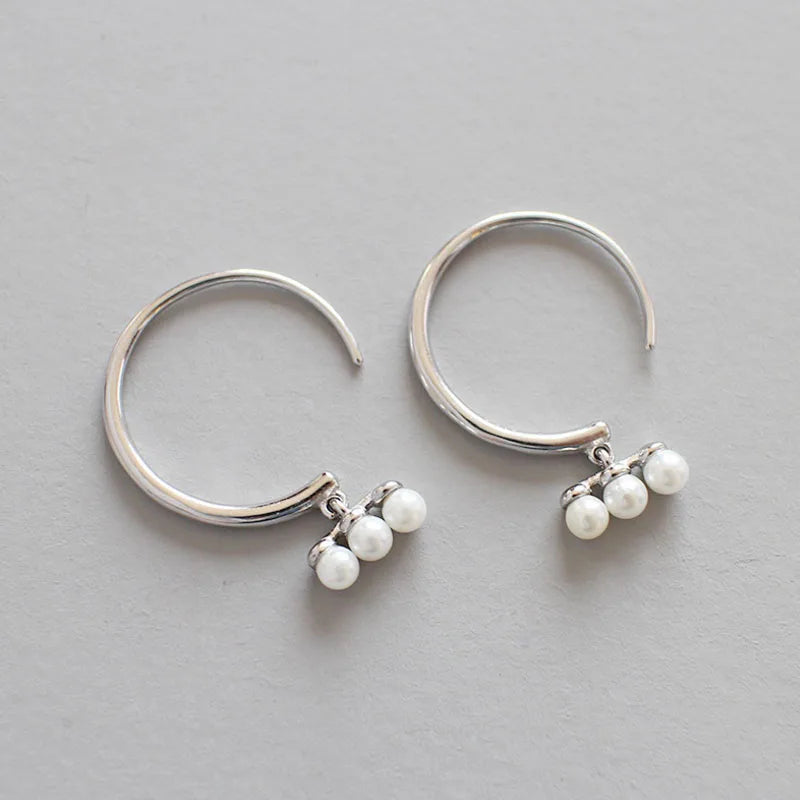 925 Silver Circle Pearl Earrings Women