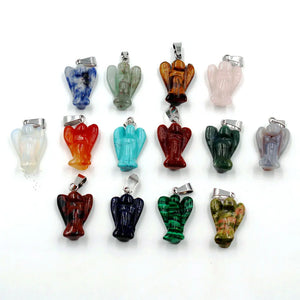 12pcs Natural Stone Carved Angel Charms Pendants for Necklace Making