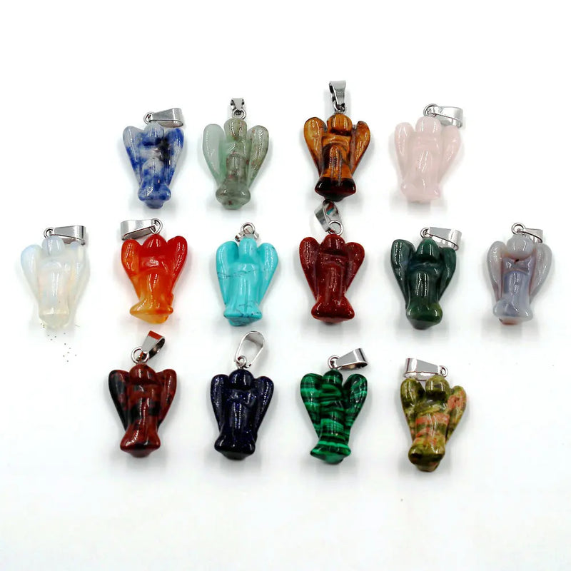 12pcs Natural Stone Carved Angel Charms Pendants for Necklace Making