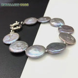 Baroque Pearl Bracelet Gray Flat Round Real Freshwater Pearls Women
