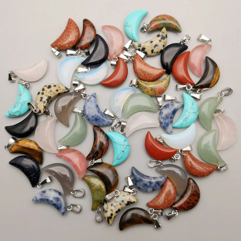 50pcs/lot Natural Stone Crescent Moon Pendants for DIY Jewelry Making