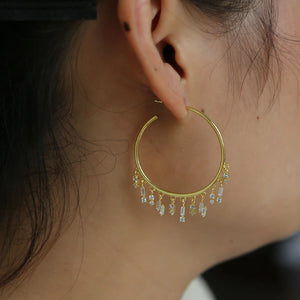 CZ Charm Hoop Earring with Clear Cubic Zirconia Charms for Women