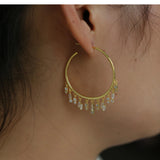 CZ Charm Hoop Earring with Clear Cubic Zirconia Charms for Women