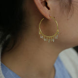 CZ Charm Hoop Earring with Clear Cubic Zirconia Charms for Women