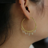 CZ Charm Hoop Earring with Clear Cubic Zirconia Charms for Women