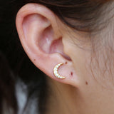 CZ Tiny Moon Earring for Christmas Piercing 925 Sterling Silver