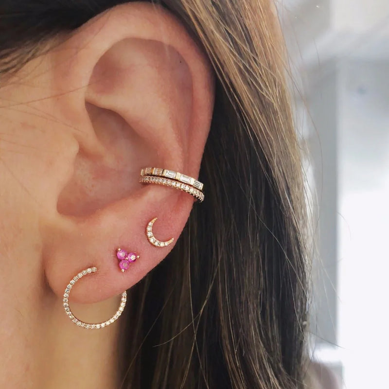 CZ Tiny Moon Earring for Christmas Piercing 925 Sterling Silver