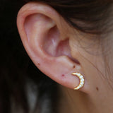 CZ Tiny Moon Earring for Christmas Piercing 925 Sterling Silver