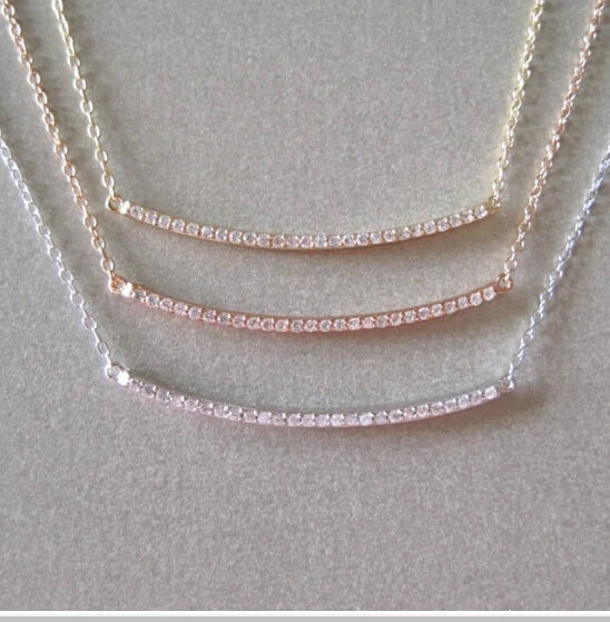 925 Silver CZ Curve Bar Necklace