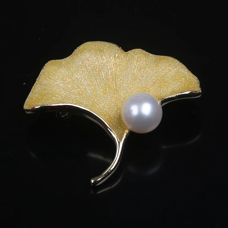 Gingko Leaves Pearl Brooch Pin Korea