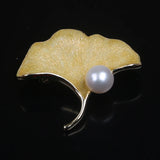 Gingko Leaves Pearl Brooch Pin Korea