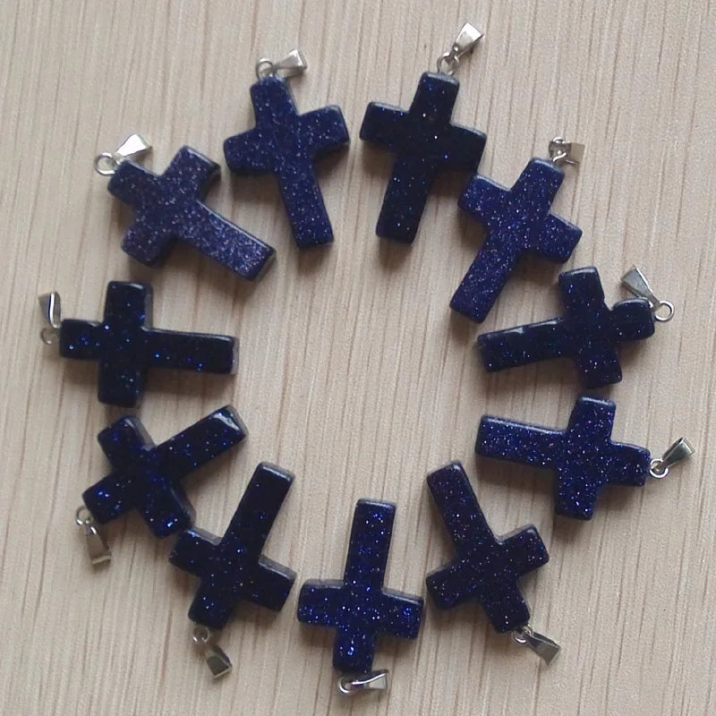 50pcs/lot Natural Sand Stone Cross Charms Pendants for DIY Jewelry Making
