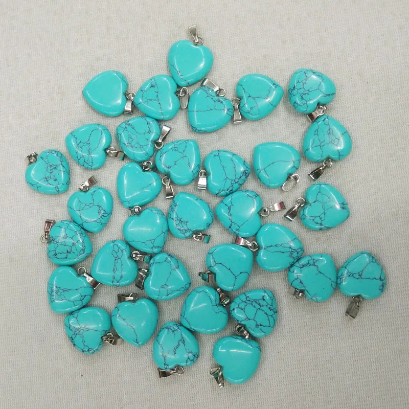 50pcs 16mm Stone Love Heart Pendants for Jewelry Making