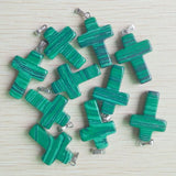 Malachite Stone Cross Pendants Charms for DIY Necklace Jewelry Making 50pcs