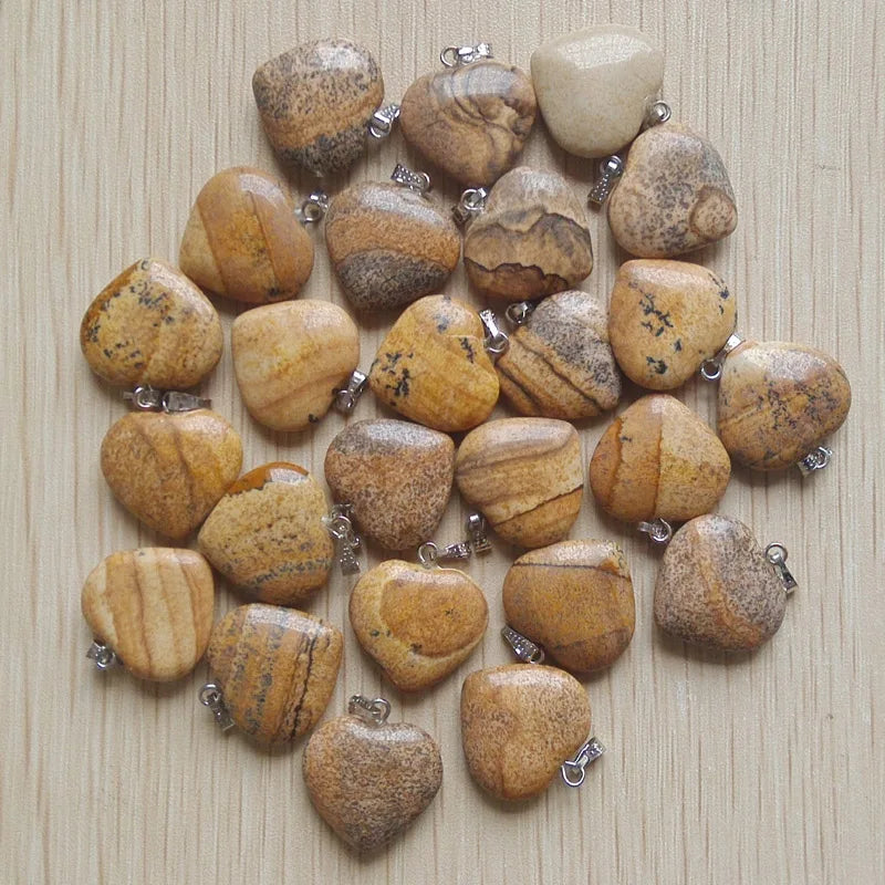 Natural Picture Stone Heart Pendants 20mm 50pcs/lot