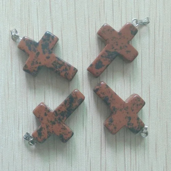 Natural Stone Cross Pendants Charms for Necklace Jewelry Making 50pcs