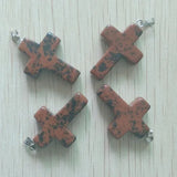 Natural Stone Cross Pendants Charms for Necklace Jewelry Making 50pcs