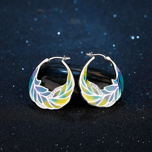Sparkling CZ Leaves Earrings 925 Sterling Silver Clip-On Enamel