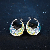 Sparkling CZ Leaves Earrings 925 Sterling Silver Clip-On Enamel