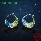Sparkling CZ Leaves Earrings 925 Sterling Silver Clip-On Enamel