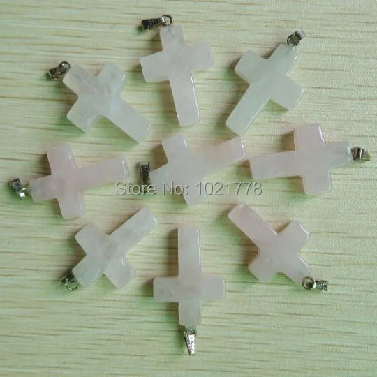 Pink Crystal Stone Cross Pendants for Necklaces Jewelry Making