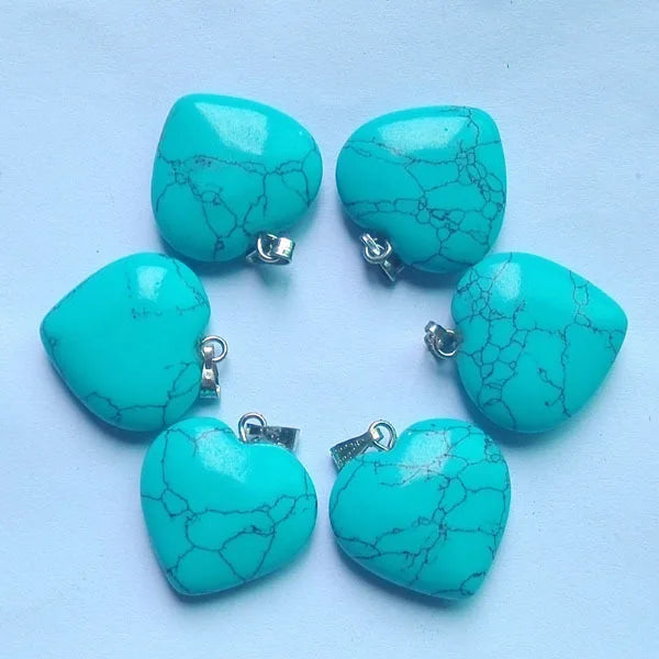 20mm Natural Stone Heart Charms Pendants for Jewelry Making - 50pcs/lot