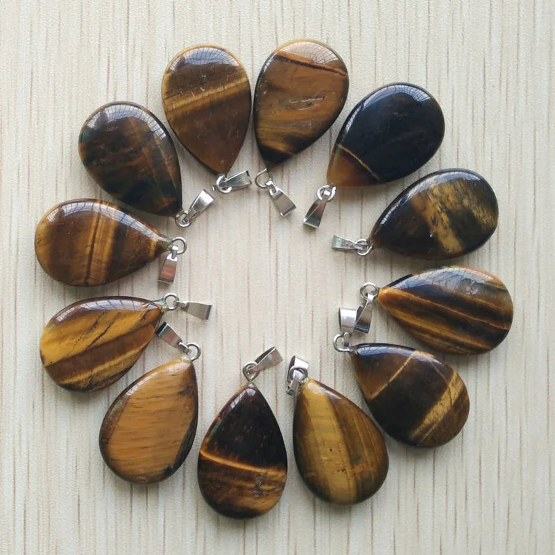Tiger Eye Stone Water Drop Charms Pendants for Necklaces Making