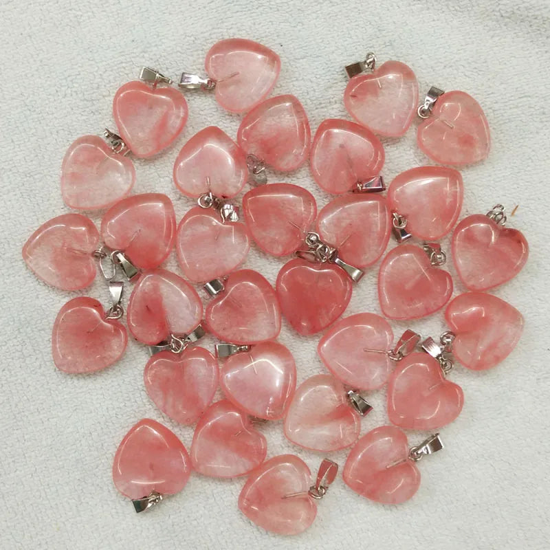 Watermelon Red Stone Heart Pendants Charm for DIY Jewelry Making 16mm