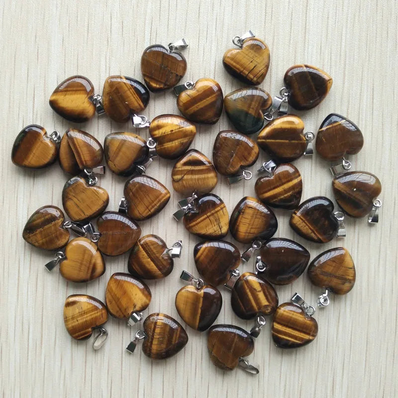 Tiger Eye Stone Heart Pendants 16mm Charms 50pcs/lot