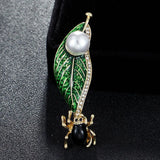 Green Enamel Leaf Insect Brooches Jewelry Cartoon Animal Brooch Pins