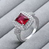 Vintage Red Zircon Green Stone Finger Ring for Women