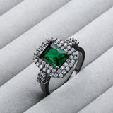 Vintage Red Zircon Green Stone Finger Ring for Women