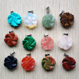 12pcs Natural Stone Flower Carved Pendants for Jewelry Making