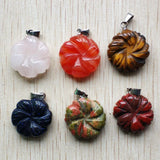 12pcs Natural Stone Flower Carved Pendants for Jewelry Making