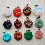 12pcs Natural Stone Flower Carved Pendants for Jewelry Making