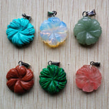 12pcs Natural Stone Flower Carved Pendants for Jewelry Making